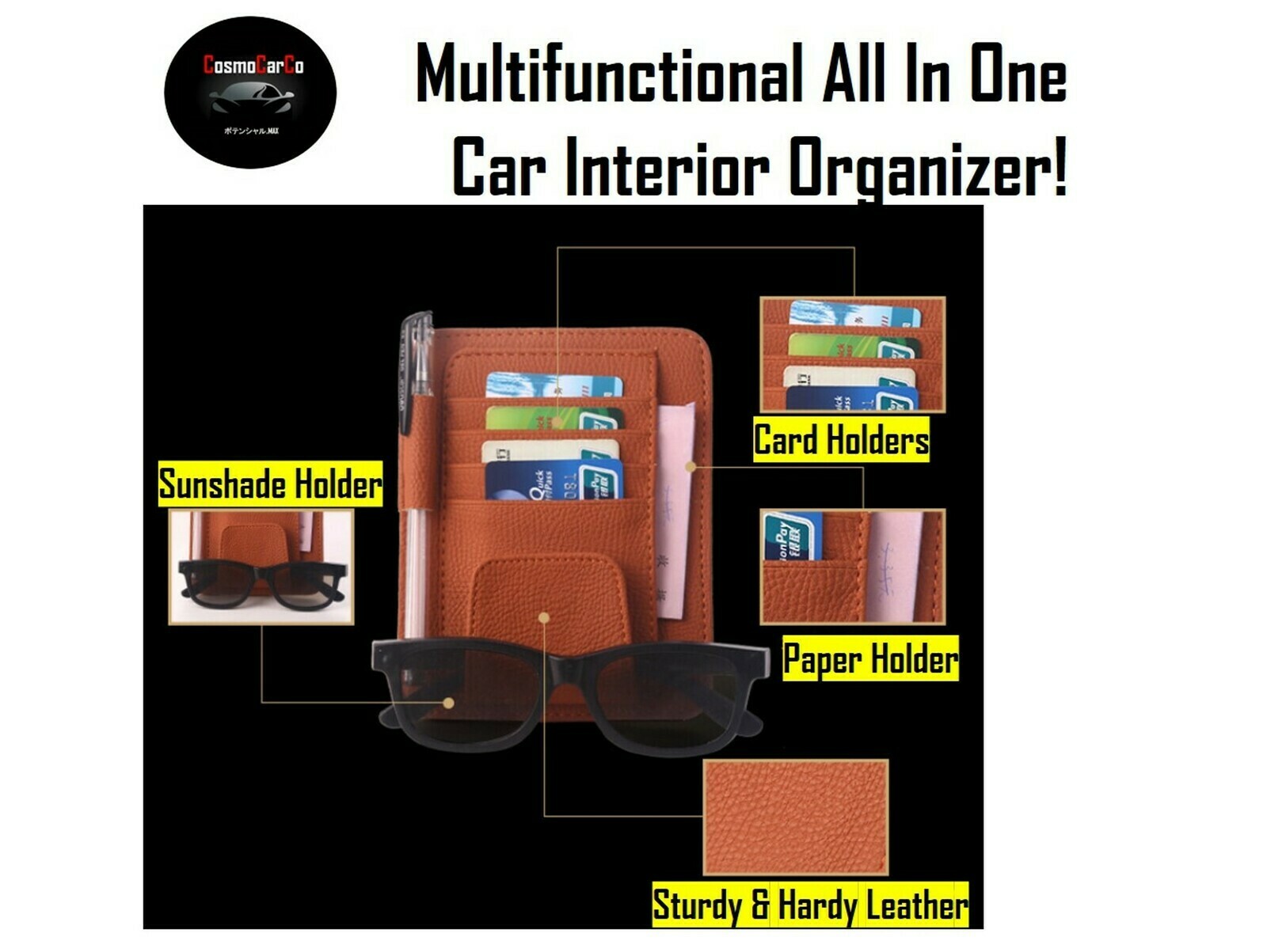 3In1 Car Card Holder Sun Visor Organizer Cards Pouch Organiser