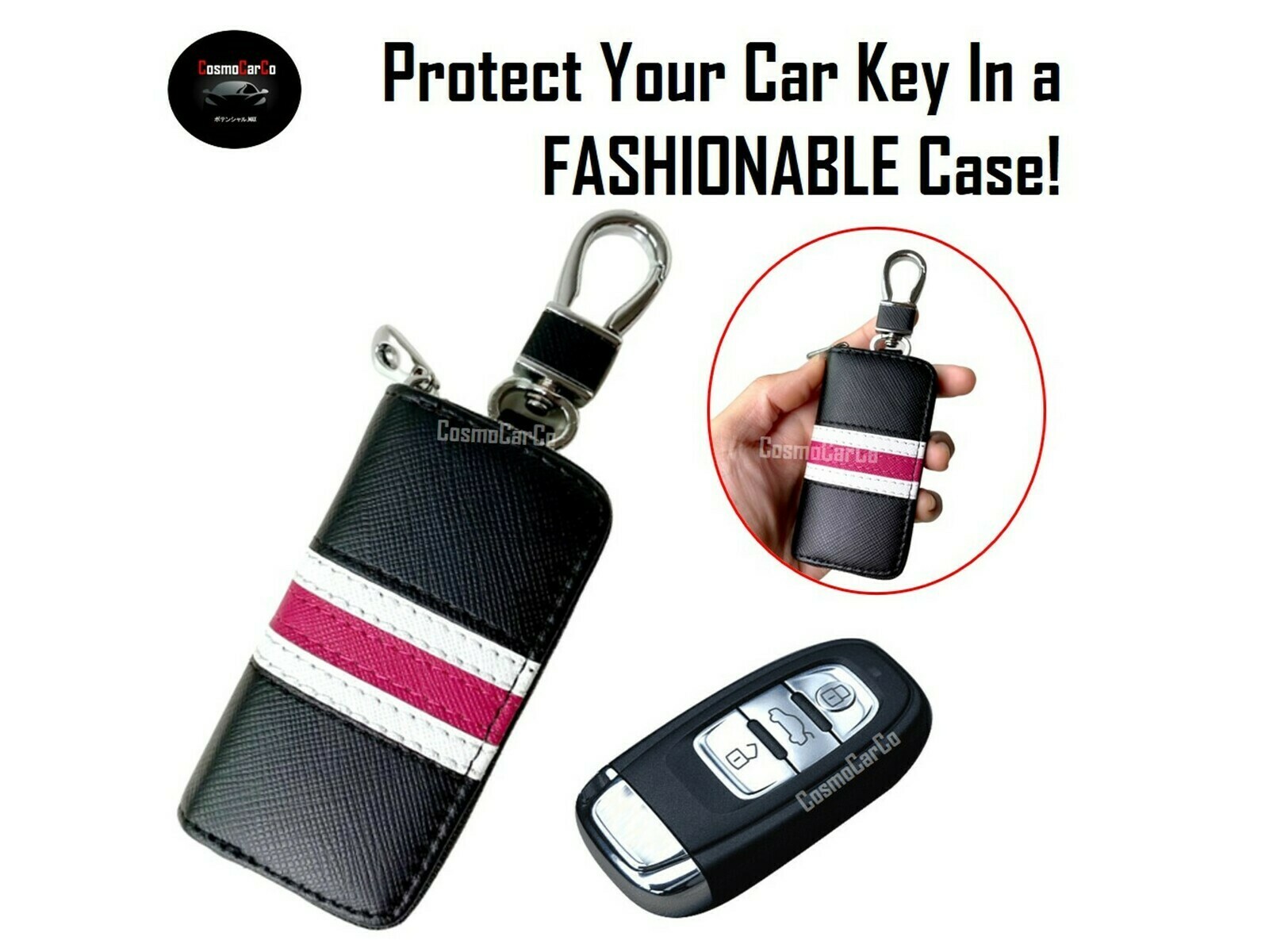 Leather Car Key Fob Pouch Remote Key Case Cover Holder Coin Case