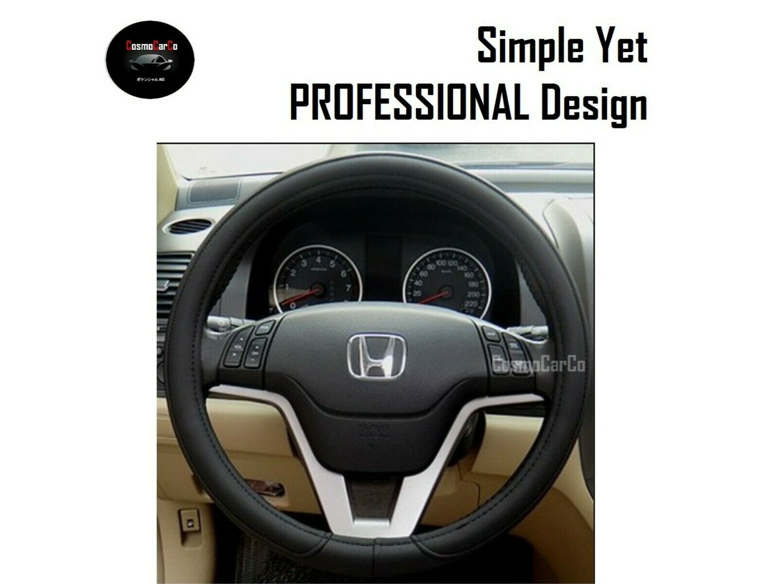Steering Wheel Cover PU Leather Anti Slip 3738cm Round Shape Black