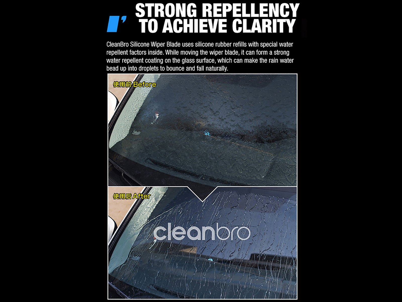 CLEANBRO Silicone Car Wiper with WaterRepellent Formula [JAPAN